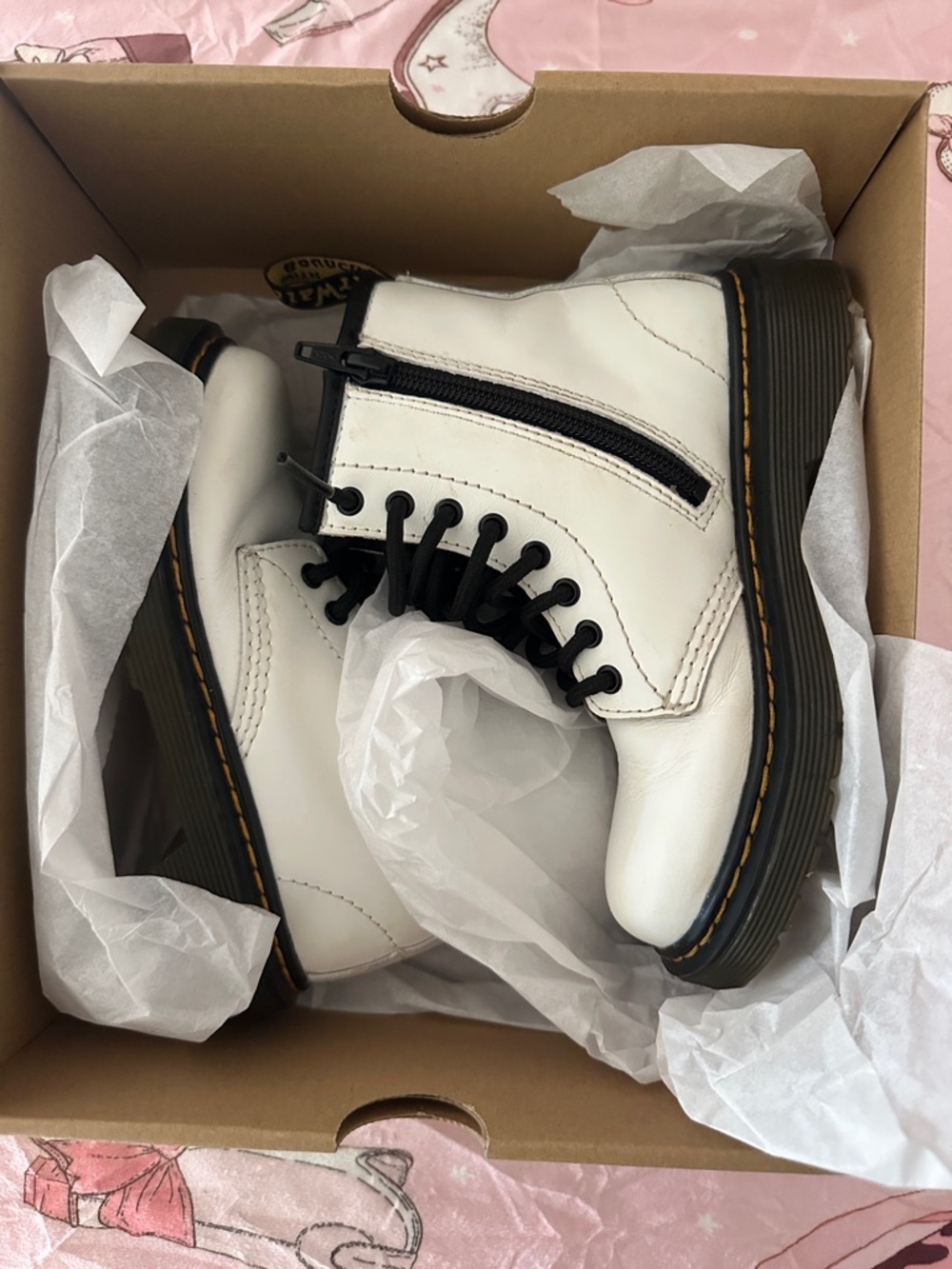 Dr. Martens White and Black Lace-Up Combat Boots